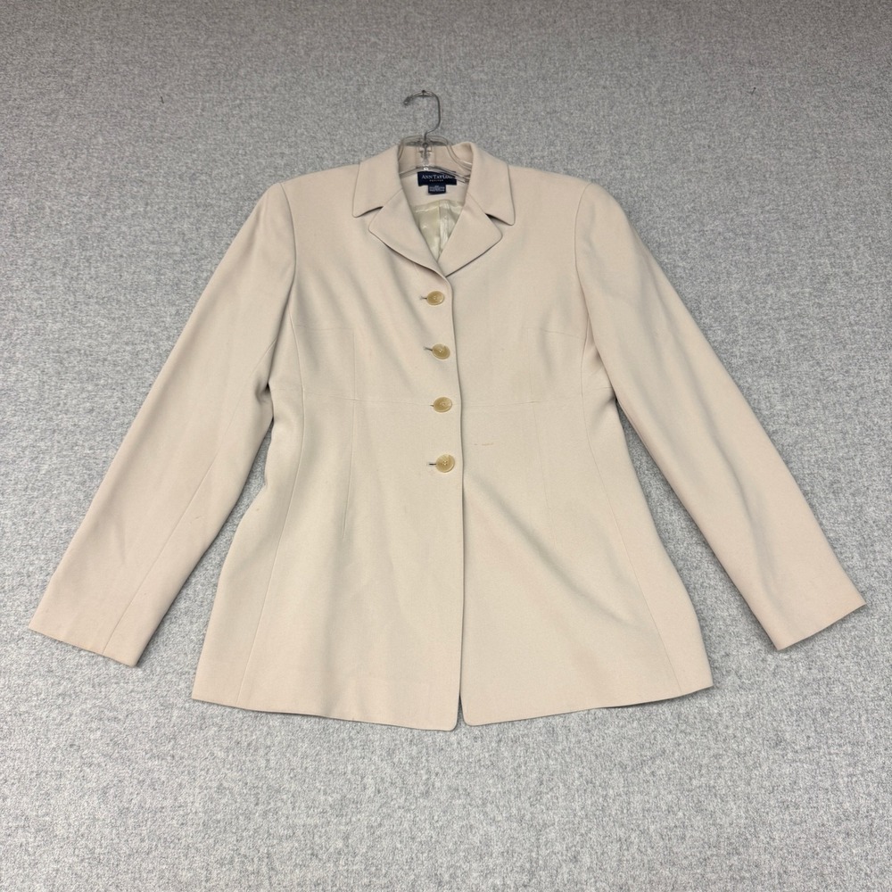 Ann Taylor Petites Blazer 4P Beige Button Front Structured Career Jacket 1668